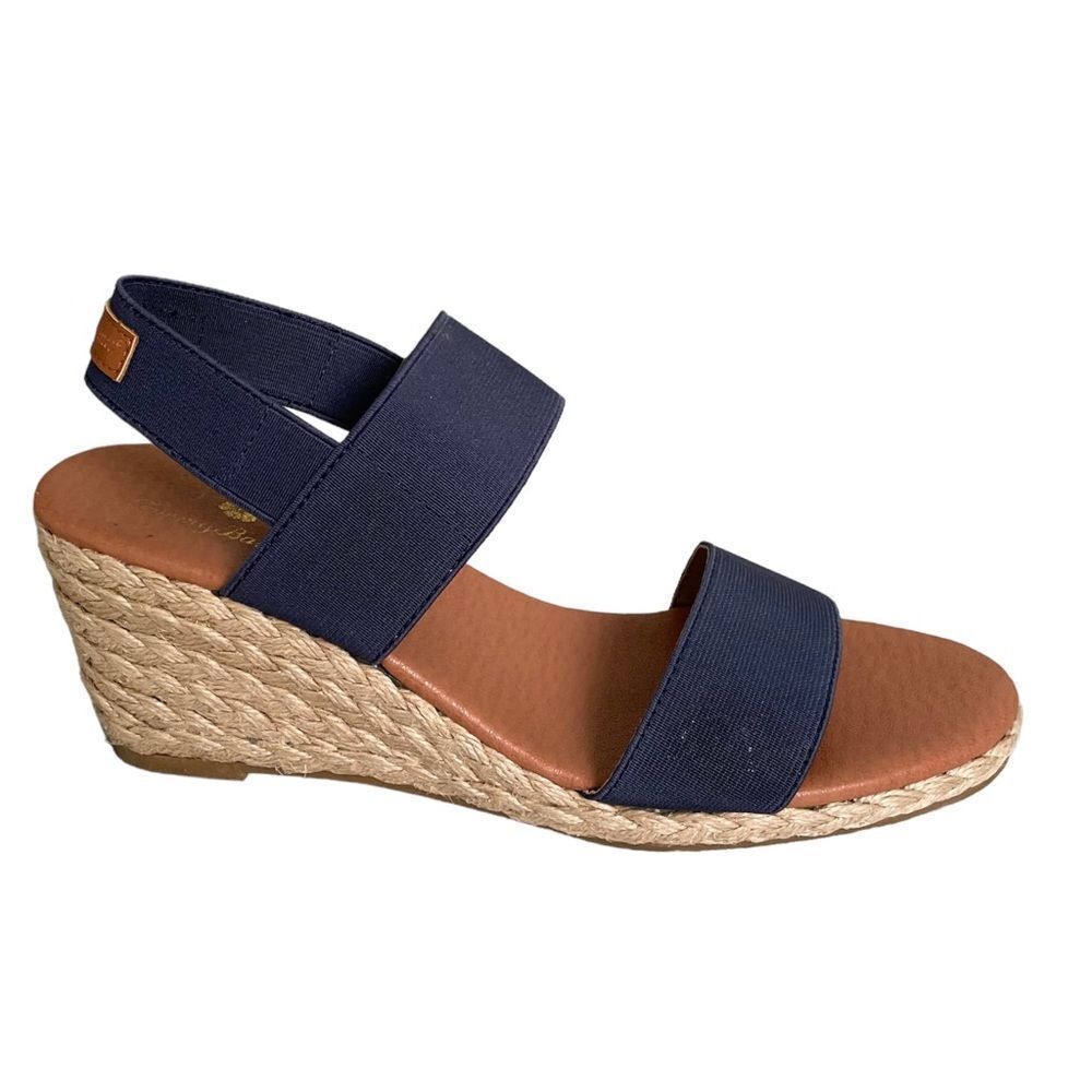 TOMMY BAHAMA Elastic Wedge Espadrilles Sandals Blue Tan 9
